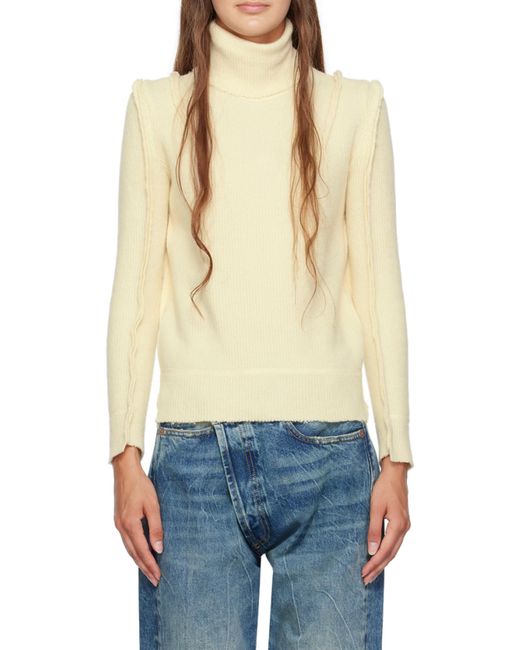 R13 White Rib High-Necked Wool Sweater