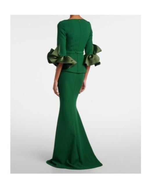 Safiyaa Green Clemenza Crepe Gown