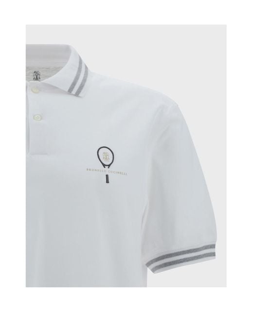 Brunello Cucinelli White Short-Sleeved Polo Shirt for men