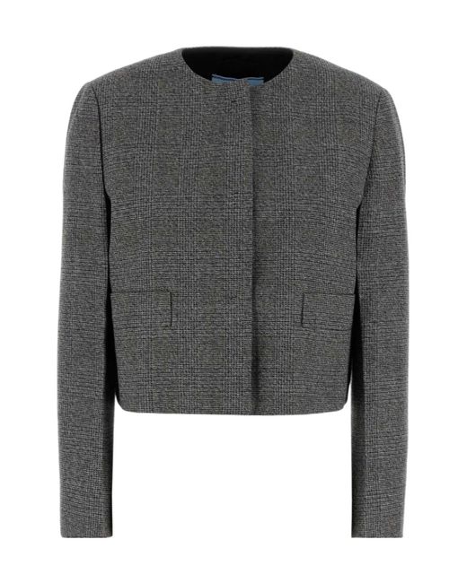 Prada Gray Single-Breasted Princes Of Wales Mouliné Jacket