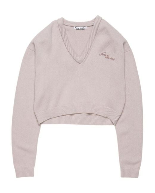 Acne Multicolor Logo Embroidered V-Neck Knitted Jumper