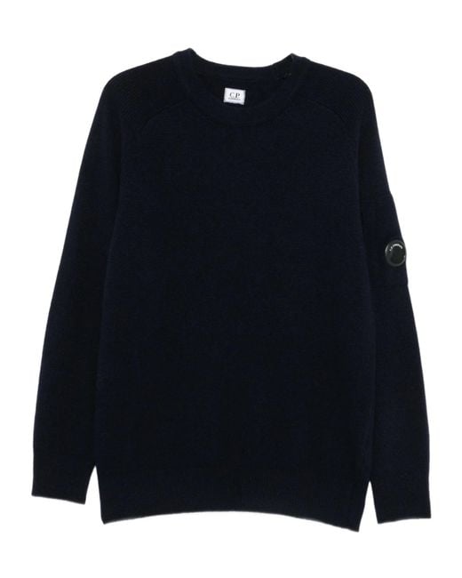 C P Company Blue Lens-Detail Wool Sweater for men
