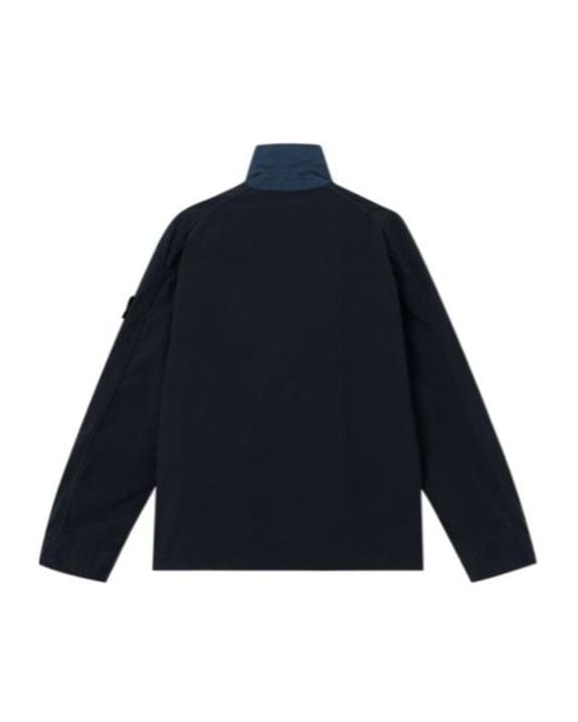 Stone Island Blue Logo Patch Buttoned Jacket for men