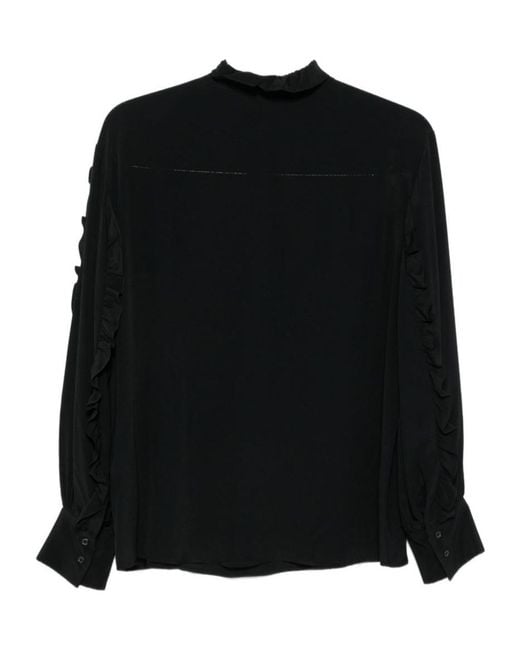 Seventy Black Ruffle-Trim Pussy-Bow Blouse