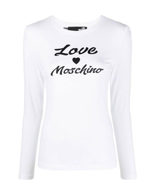 Moschino White Logo-Print Long-Sleeve T-Shirt