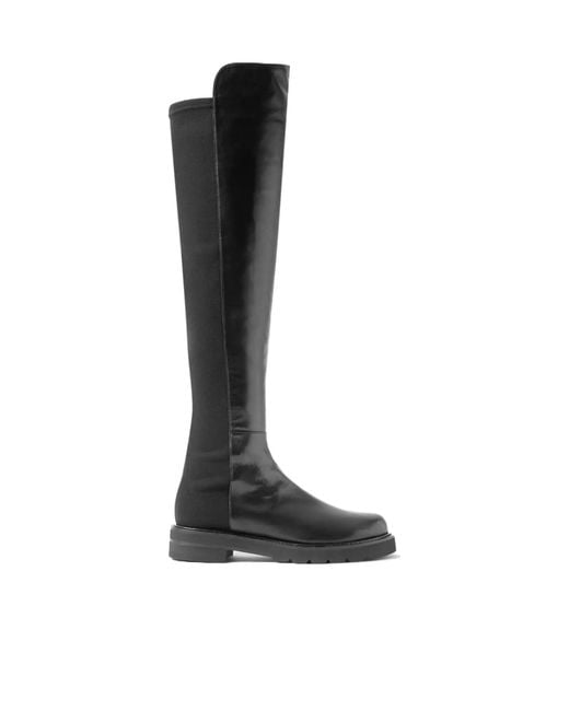 Stuart Weitzman Black Lug-Sole Knee-High Boots
