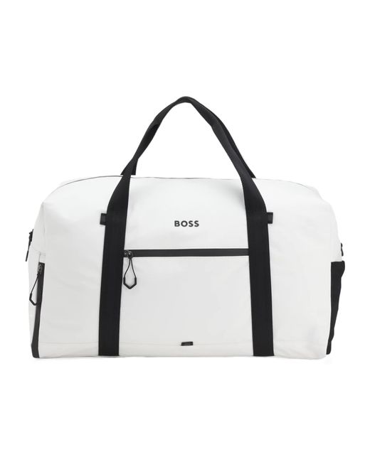 Boss White Faux-Leather Holdall With Reflective Zips for men
