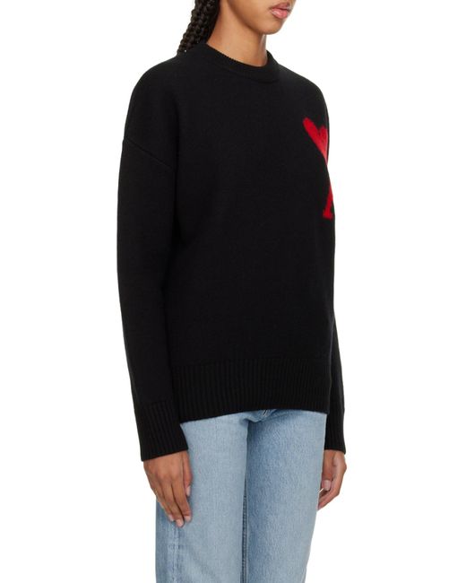 AMI Black Ami Logo Intarsia Crewneck Knitted Jumper for men