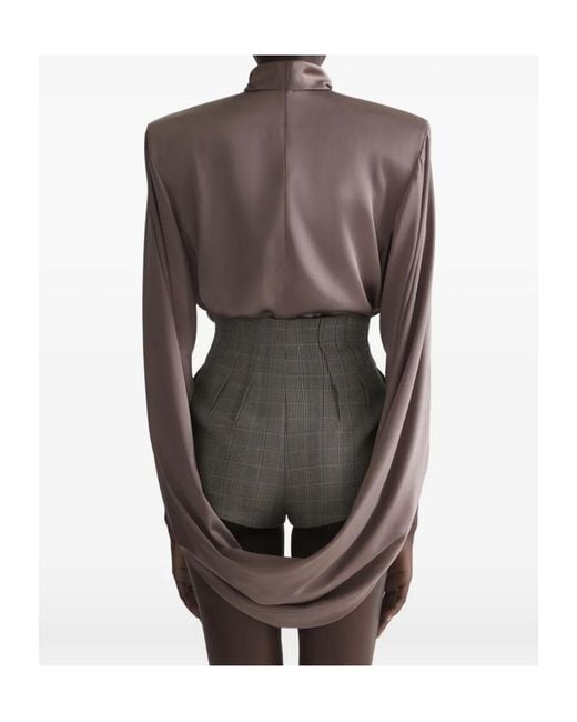 Mugler Brown Draped High-Neck Top