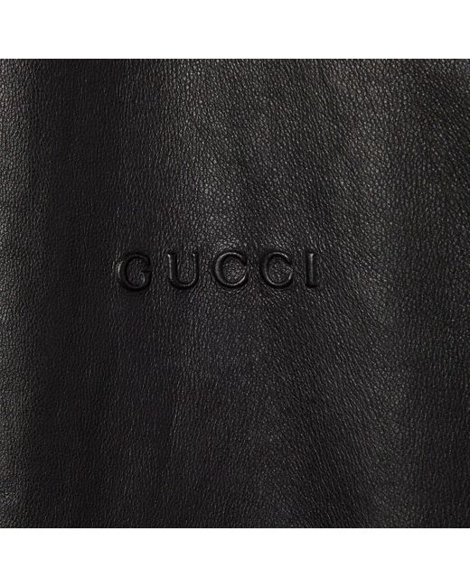 Gucci Black Leather Bomber Jacket With Logo for men