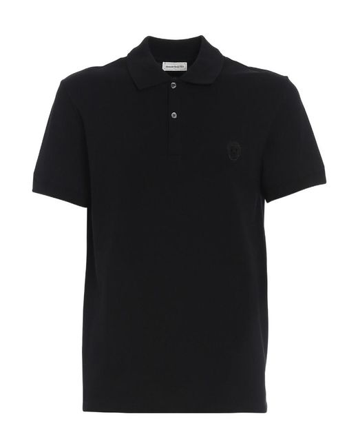 McQueen Black Polo Shirt With Skull Pattern for men
