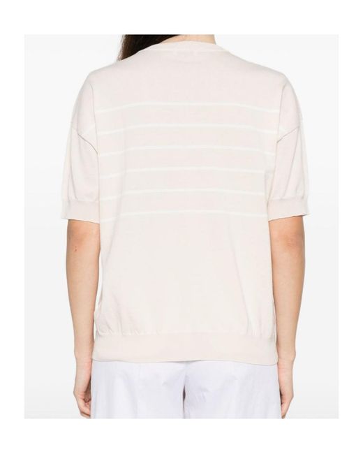 Peserico White Striped Short-Sleeve T-Shirt