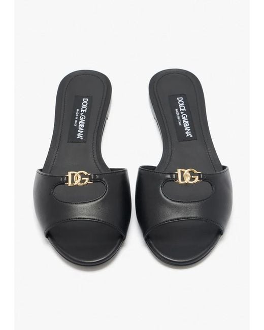 Dolce & Gabbana Black Lollo Logo Plaque Slides