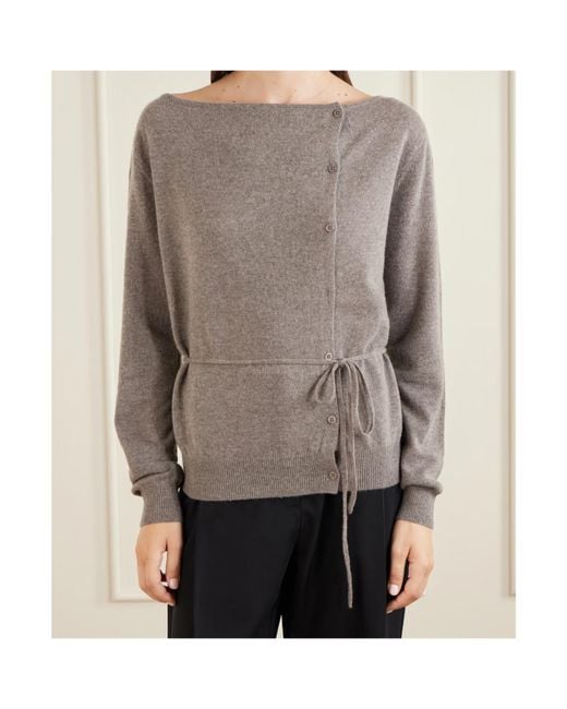St. Agni Brown Asymmetrical Belted Cashmere Cardigan