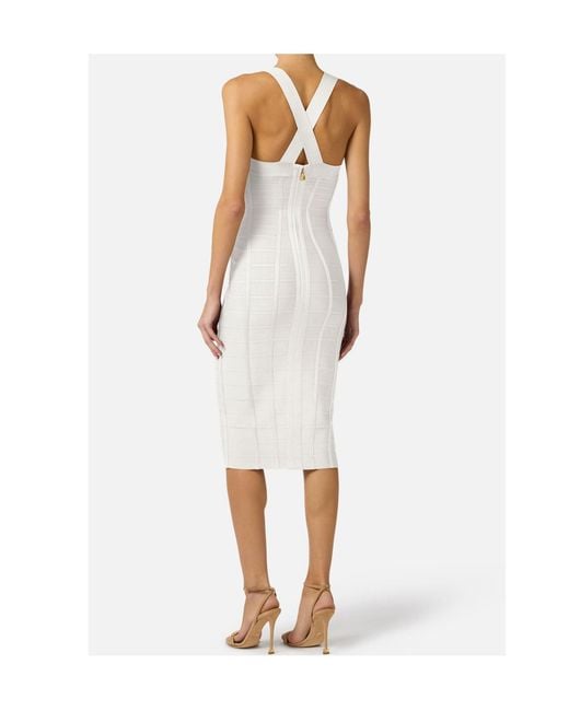 Elisabetta Franchi White 3D Knit Pencil Midi Dress