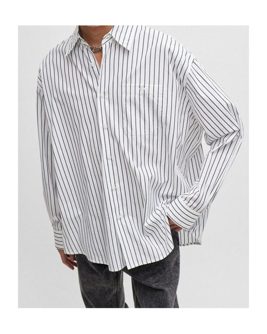 Boss White Striped Cotton Poplin Oversized Shirt for men