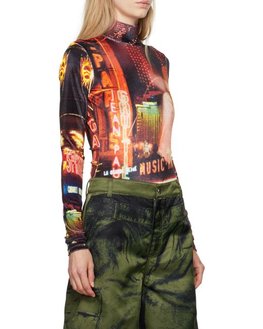 Jean Paul Gaultier Red Pigalle Printed Velvet Bodysuit