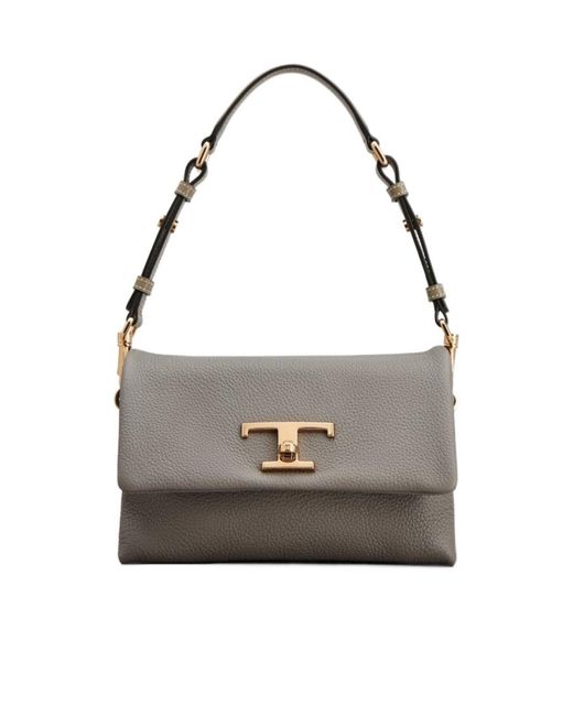 Tod's T Timeless Mini Leather Clamshell Bag in Gray | Lyst