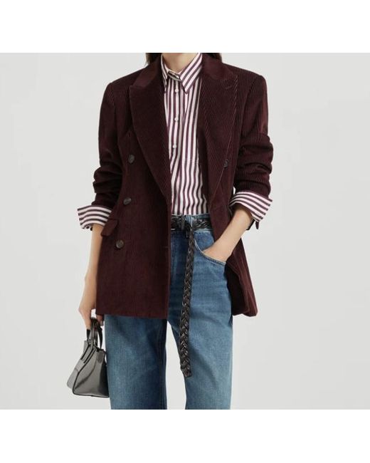 Brunello Cucinelli Brown Double-Breasted Blazer