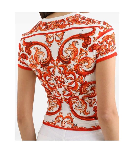 Dolce & Gabbana Orange Stretch-Cotton Majolica Print T-Shirt