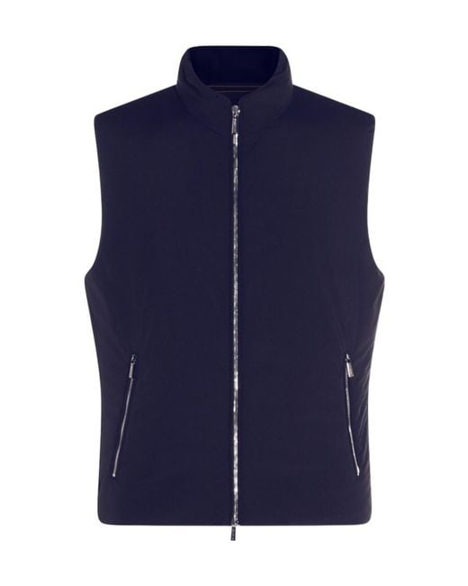 Moorer Blue Zip-Up Stand-Collar Gilet for men