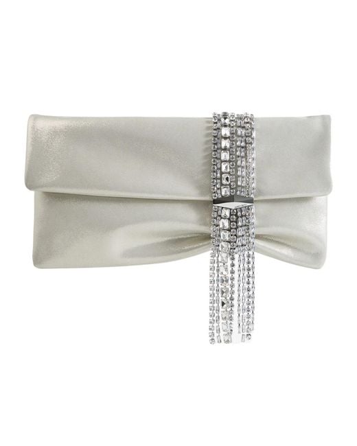 Jimmy Choo Gray Zandra Leather Embellished Clutch Bag