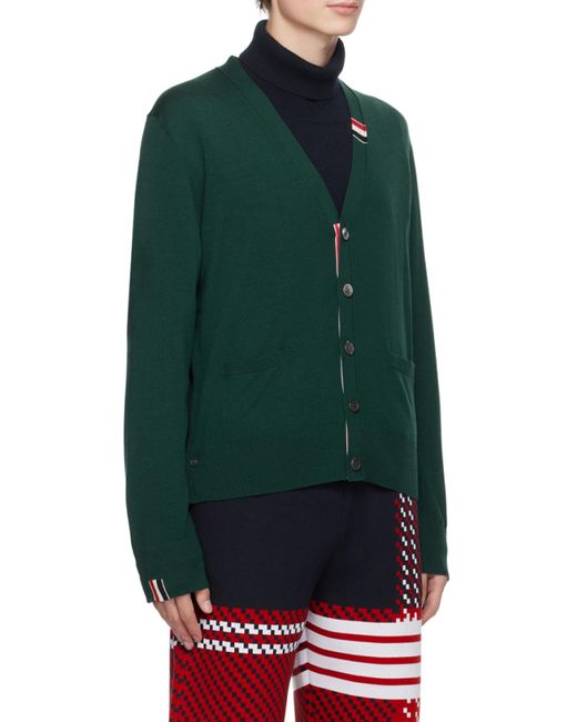 Thom Browne Green Button-Up Knitted Cardigan for men