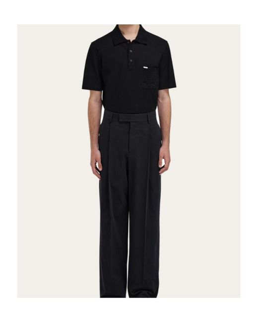 Ferragamo Black V-Neck Polo With Jacquard Pocket Detail for men