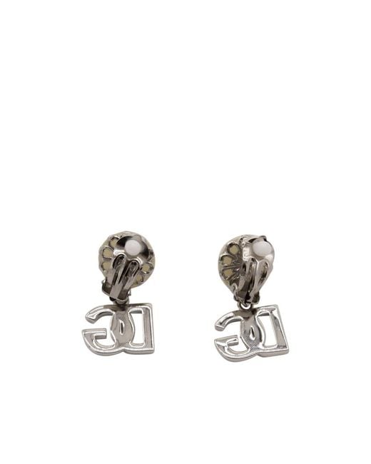 Dolce & Gabbana White Logo Drop Pearl Earrings