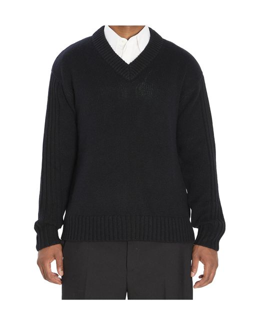 Lisa Yang Black V-Neck Ribbed Knitwear for men