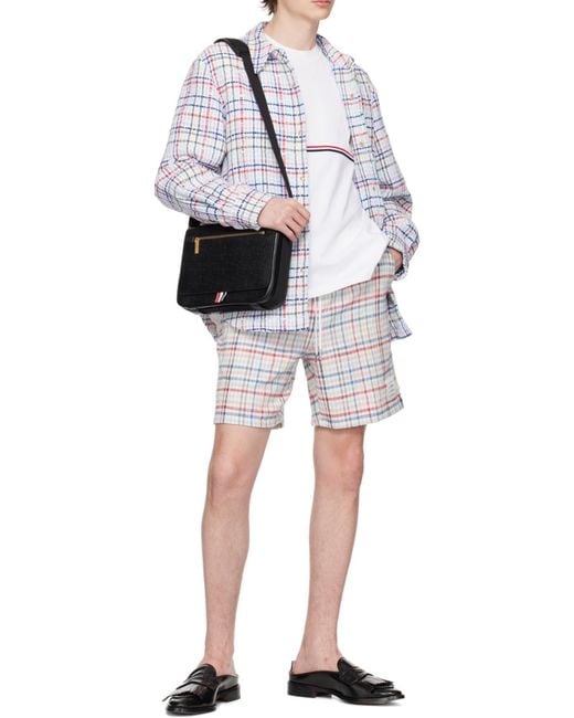 Thom Browne White Gingham Check Buttoned Overshirt for men