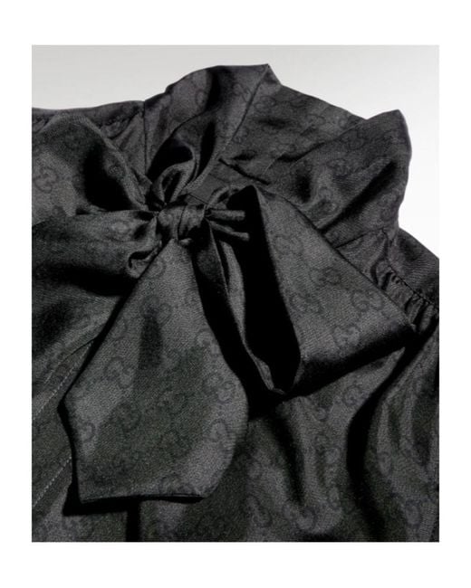 Gucci Black Printed Silk Twill Shirt With Bow