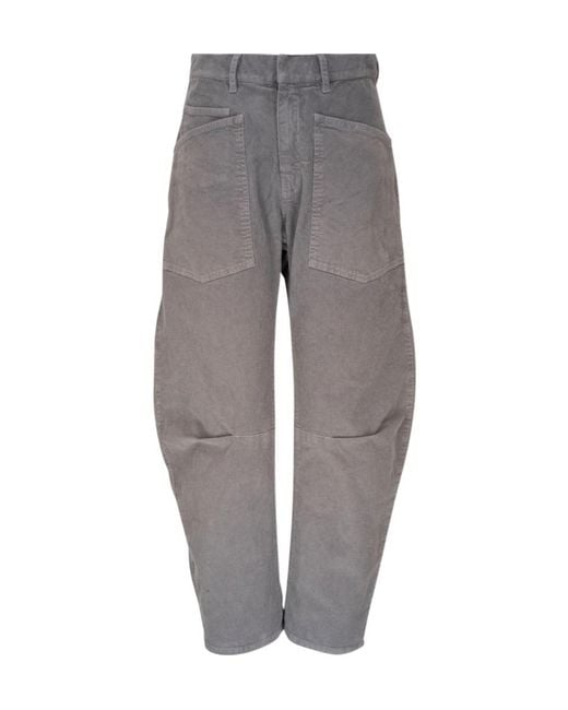 Nili Lotan Gray High-Waisted Corduroy Trousers