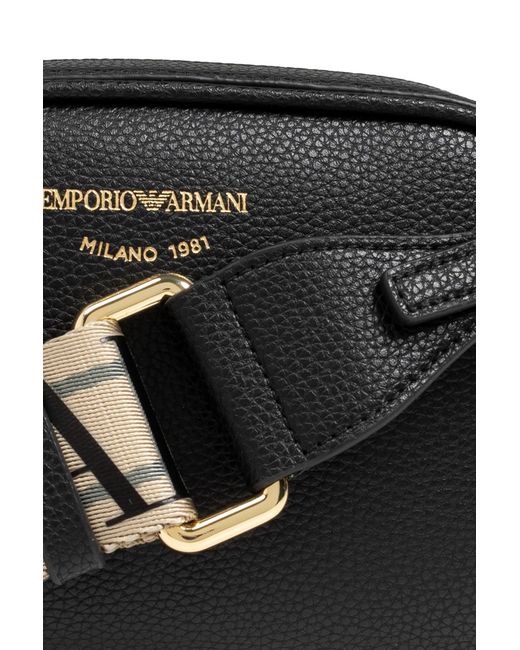 Emporio Armani Black Logo Detailed Zip-Up Crossbody Bag