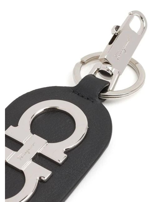 Ferragamo White Logo-Plaque Leather Keyring for men