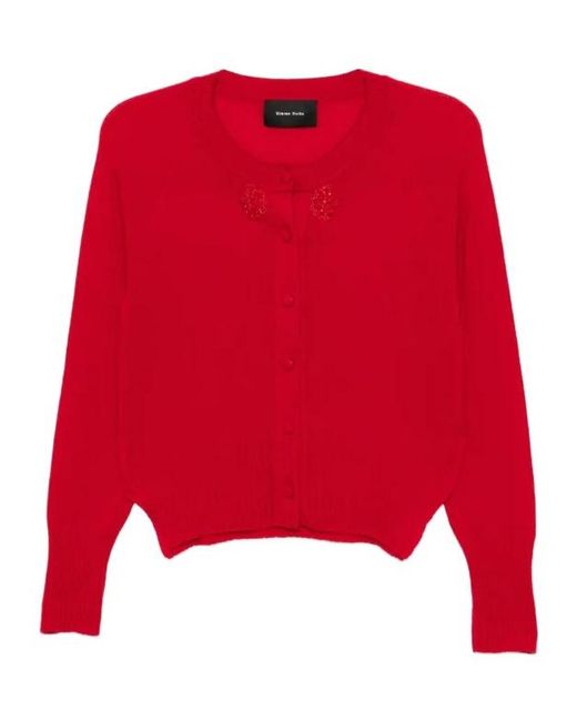 Simone Rocha Red Embellished Cashmere Cardigan