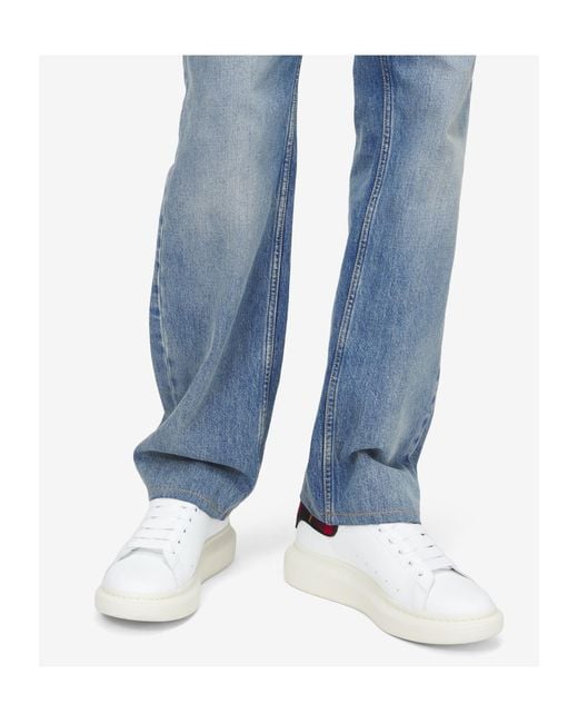 McQueen White Leather Tartan-Trim Oversized Sneakers for men