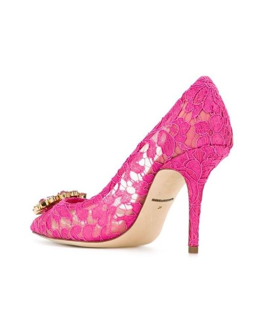 Dolce & Gabbana Pink Bellucci Embellished Lace Stilettos