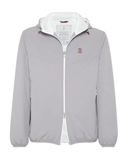 Brunello Cucinelli Gray Water-Resistant Zipped Hooded Jacket for men