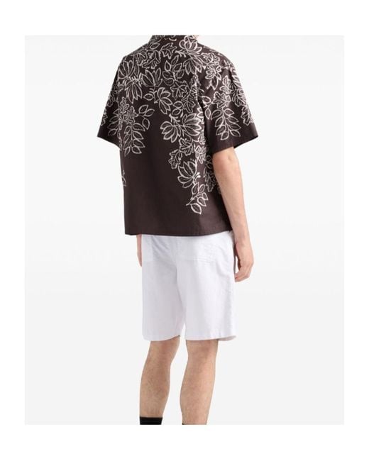 Prada Black Cotton Printed Bowling Shirt for men