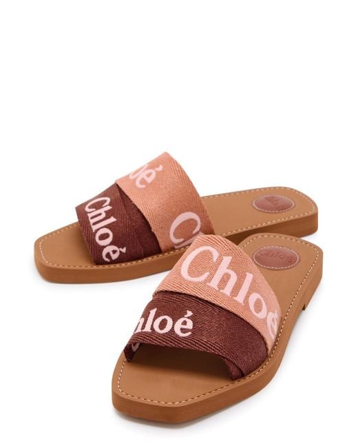 Chloé Brown Western Logo Canvas Sliders