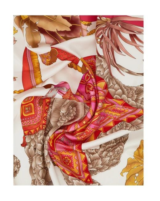 Ferragamo White India Print Silk Scarf