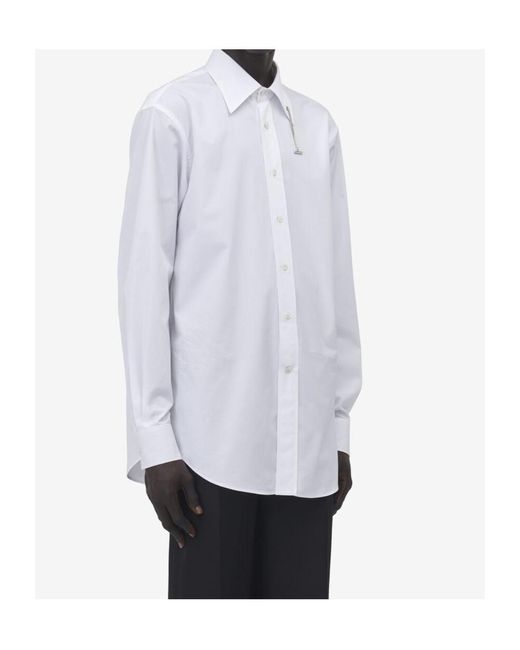McQueen White Cross-Bar Chain Curved Hem Shirt for men