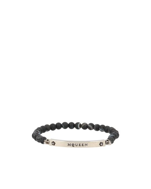 McQueen White Logo Bar Beaded Bracelet for men