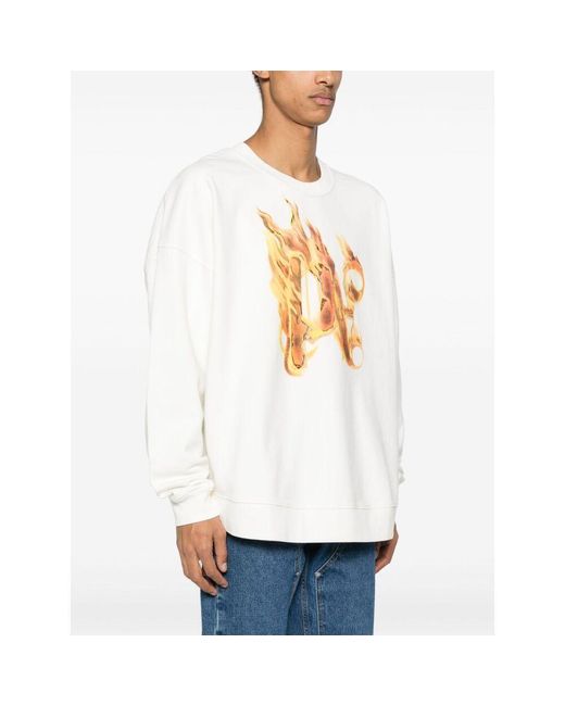 Palm Angels White Flamed Cotton Sweatshirt for men