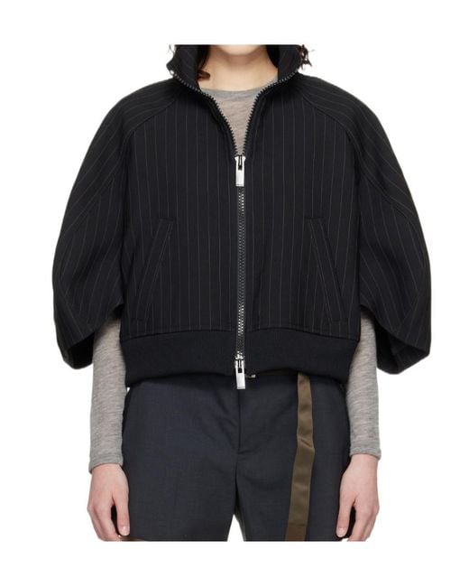 Sacai Black Pinstripe Bomber Coat