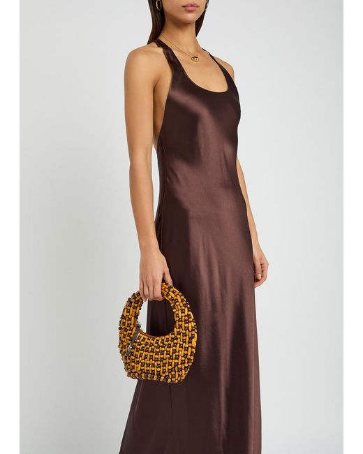 Staud Brown Reef Beaded Top Handle Bag