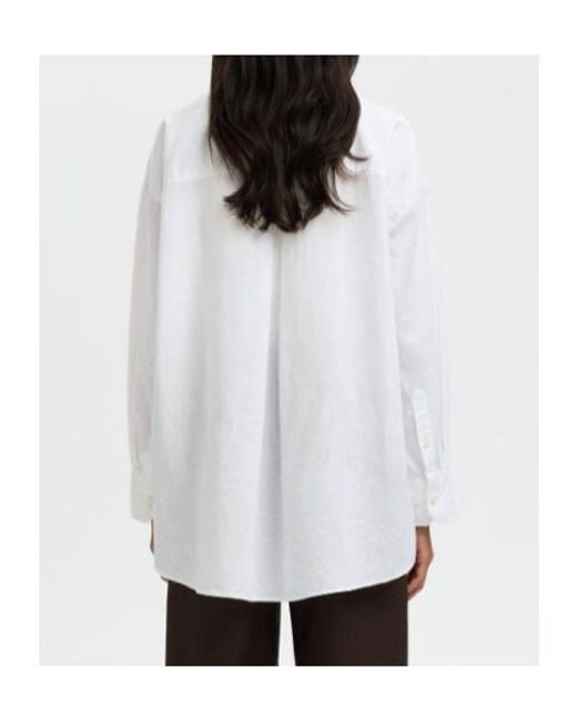 SELECTED White Oversized Linen-Blend Shirt