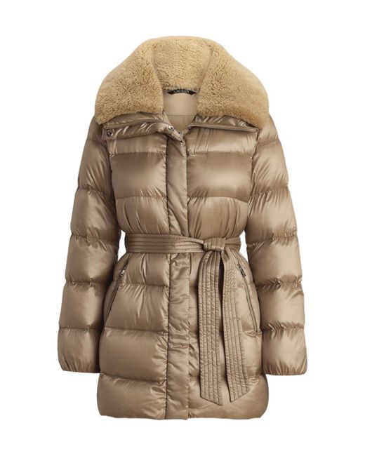Ralph Lauren Natural Faux-Shearling-Trim Belted Down Coat