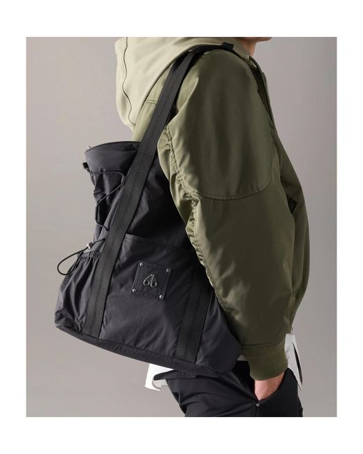 Moose Knuckles Black Parachute Logo Plaque Tote Bag for men